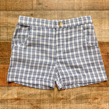 Little Paper Boat Navy/White Plaid Linen Shorts- Size 5