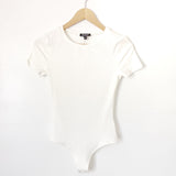 Express White Ribbed Short Sleeve Thong Bodysuit- Size XS