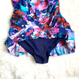 Mazu Swim Floral Print Ruched Built In Bra One Piece Swim Dress- Size 10