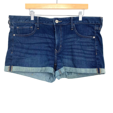 Express Dark Wash Denim Shortie Relaxed Low Rise Cuffed Shorts- Size 16