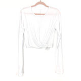 Fabletics White Pia Front Twist Long Sleeve Crop Top With Thumb Holes- Size L
