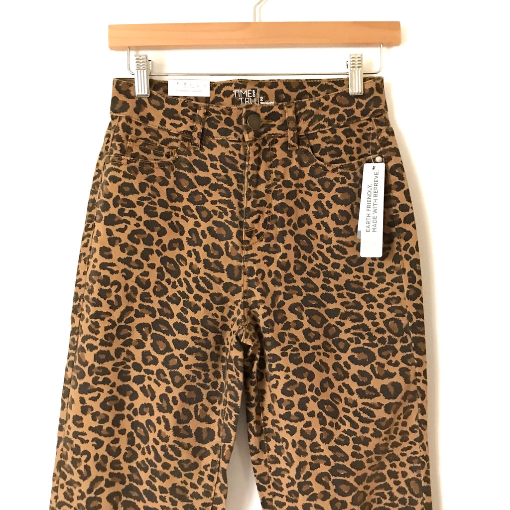 Womens Time And Tru Zip Stretch Straight Leg Leopard Print Pants Size 8