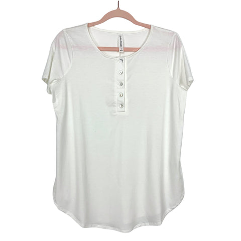 Zenana Premium Ivory White Out And About Henley Top- Size S (Sold Out Online!)
