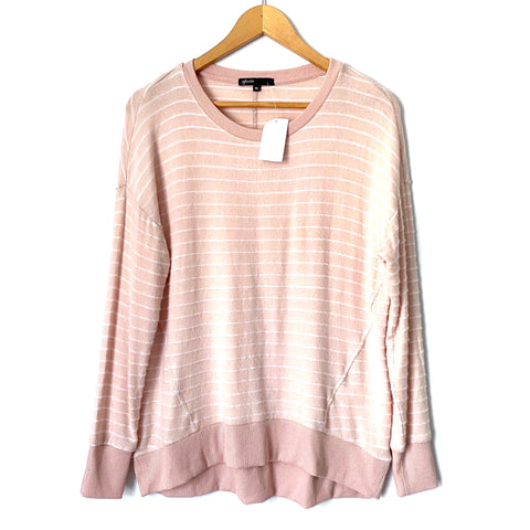 Gibson Pink and Ivory Stripe Super Soft Fleece Sweatshirt NWT- Size XS