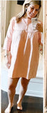 Pomander Place Peach Linen Half Button Up Front Pocket Dress- Size L (see notes)
