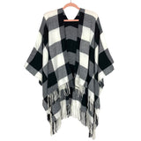 Pink Lily White/Black Plaid So Beautiful Tonight Fringe Cardigan Poncho- Size ~M (sold out online, see notes)