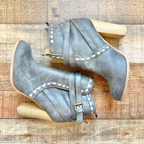Qupid Grey Block Heel Booties- Size 8