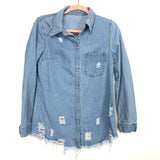 No Brand Distressed Light Denim Snap Button Shirt- Size M