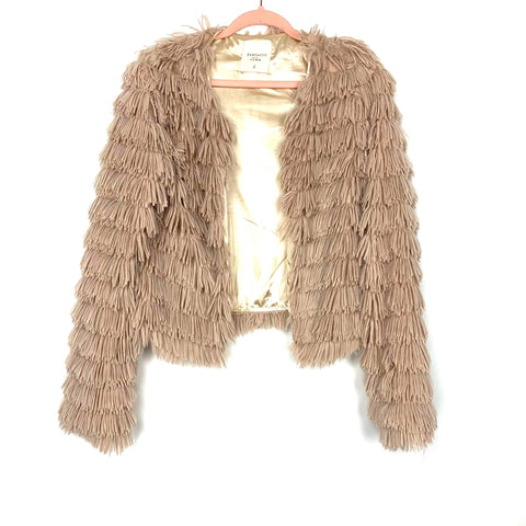 Fantastic Fawn Tan Shaggy Layered Faux Fur Jacket- Size S