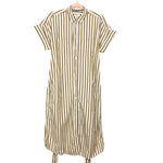 J Crew Relaxed Brown and White Striped Button Up Belted Dress- Size M (see notes)