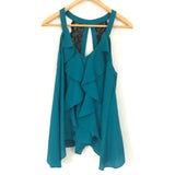 BCBGeneration Ruffle Front Top with Lace Back- Size M