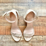 H&M Cream Suede Scalloped Block Heel Sandals- Size 39 (see notes)