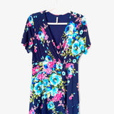 Beeson River Navy Floral Mock Wrap High Low Dress- Size 1XL