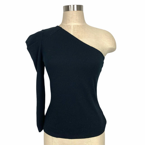 Who What Wear Black Ribbed One Shoulder Top- Size XS