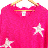 Main Strip Bright Pink Star Fringe Thin Sweater- Size S