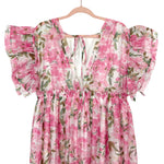 Vestique Pink Floral Flutter Sleeve Button Front Truly Madly Deeply Maxi Dress- Size S (sold out online)