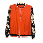 Ampersand Avenue Burnt Orange with Black Floral Sleeves Bomber Jacket- Size S (sold out online)