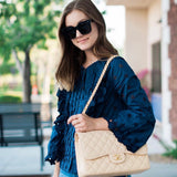 J Crew Navy Eyelet Button Up Pleated Bell Sleeve Blouse- Size 2