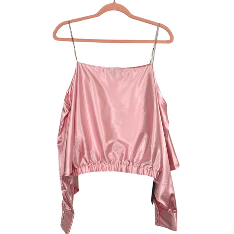 Eloquii Pink Satin Rhinestone Strap Off the Shoulder Elastic Hem Top NWT- Size 14/16