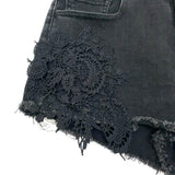 American Eagle Black Lace Detail Super Super Stretch Jean Cutoff Shorts- Size 0