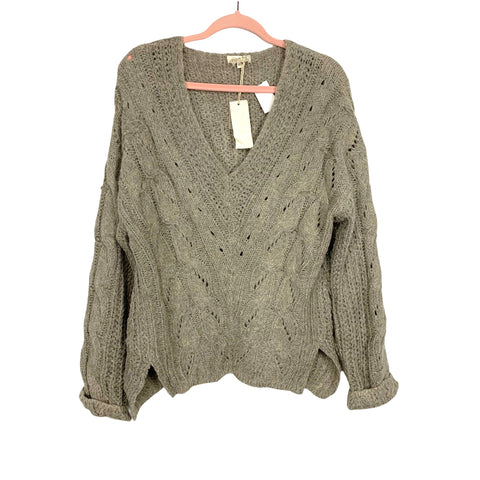 Mystree Grey Cable Knit Wool Blend Sweater NWT- Size L