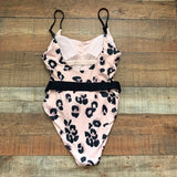 Envya Swimwear Light Pink Animal Print Belted One Piece Swimsuit NWT- Size M