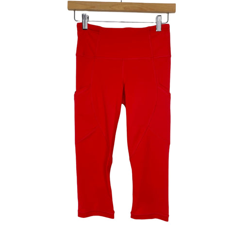 Lululemon Red with Side Pockets and Mesh Calves Cropped Leggings- Size 4 (Inseam 17")