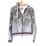 Peace Love World Grey Camo Zip-up Hoodie with Maroon Trim- Size S