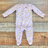 Spearmint Love Pink and Mustard X Print Ruffle Footie Outfit- Size 3-6M