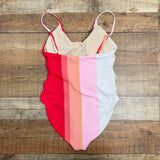 Beach Joy Striped Padded Belted One Piece- Size L (see notes)