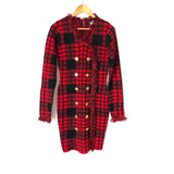 Venus Red and Black Plaid Faux Button Fringe Sweater Dress- Size S