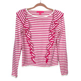 Lilly Pulitzer Pink and White Striped Ruffle Sweater- Size XS (sold out online)