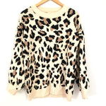 Entro Cream Leopard Sweater with Bubble Sleeves- Size S