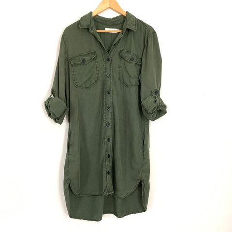 Carly Jean Los Angeles Olive Green Utility Shirt Dress- Size S