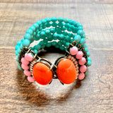 No Brand Turquoise Nine Strand with Orange and Pink Beads Bracelet