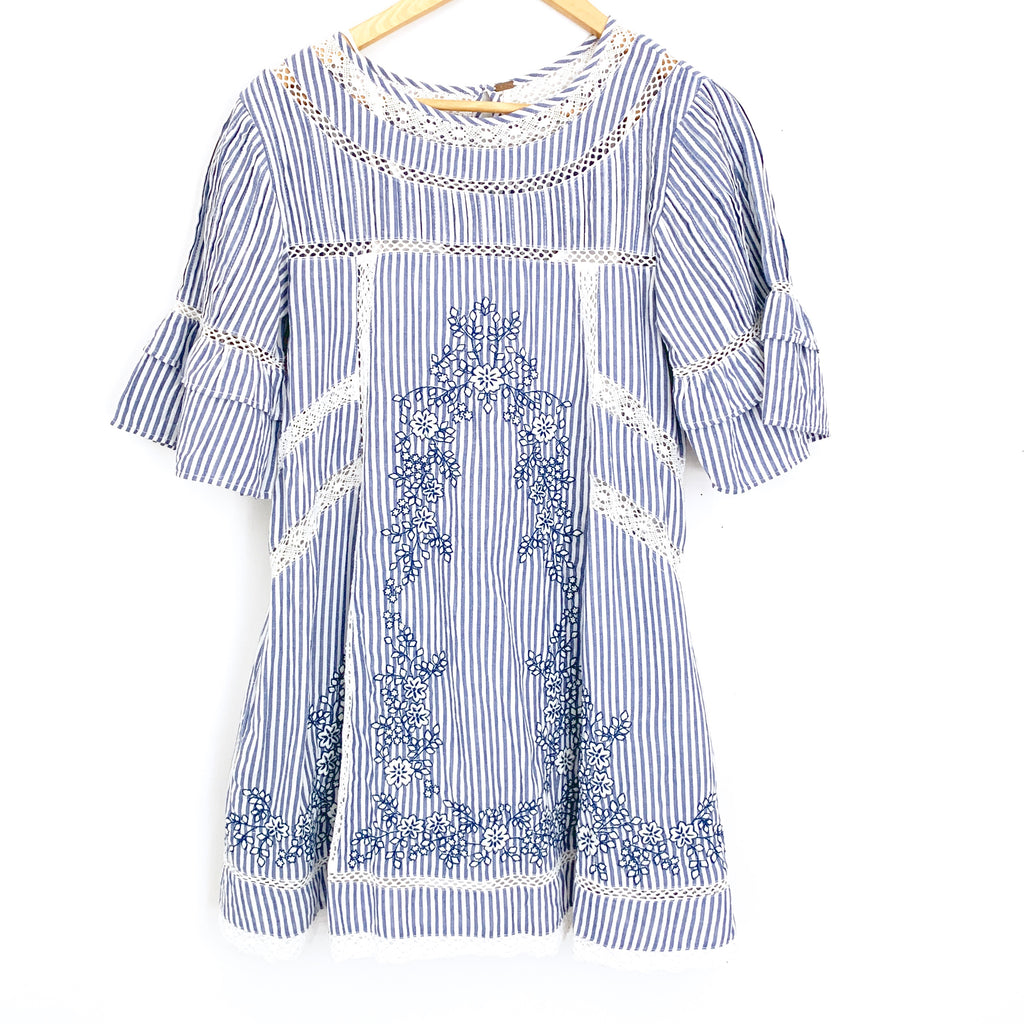 Free People Blue & White Stripe Embroidered Dress (with removable lini The Saved Collection Free People Blue & White Stripe Embroidered Dress (with removable lini The Saved Collection