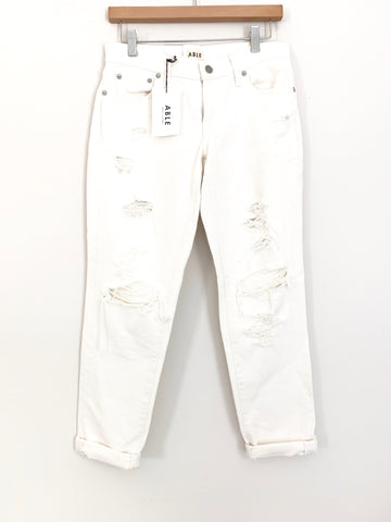 ABLE The Lucely Slouch Distressed White Jeans NWT- Size 25 (Inseam 27.5”) see notes