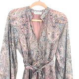 Goodnight Macaroon Paisley Print Front Zipper & Button Flare Sleeve Romper- Size M