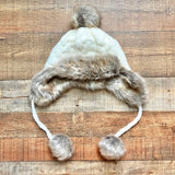 Old Navy White Cable Knit with Fur Lining and Poms Trapper Hat- Size L/XL