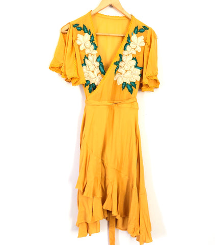 Cleobella Floral Wrap Dress with Sheer Top- Size S