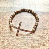 No Brand Silver/Copper Beaded Rhinestone Cross Bracelet