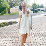 MOMNI Khaki and Cream Striped Flutter Sleeve Dress- Size S/M