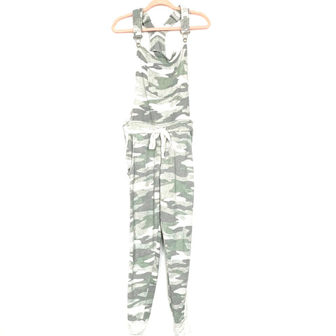 Vintage Havana Light Camo With White Side Stripe And Drawstring French Terry Overalls- Size S