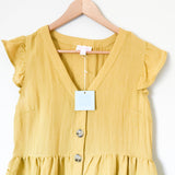 Hayden (Pink Lily) Mustard Button Up Ruffle Top- Size S