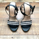 Modern Rush Black/White Striped Heel Ankle Strap Heels- Size 9