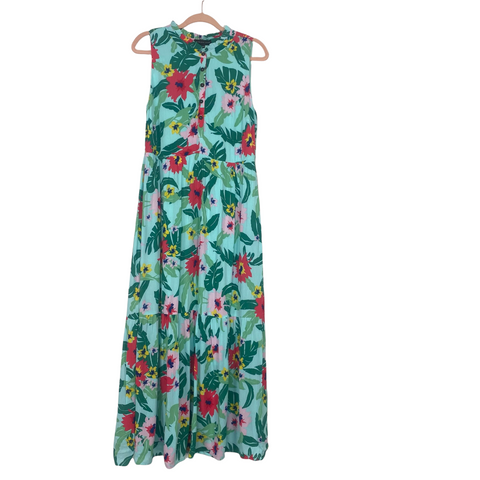 Gibson Look Teal Tropical Print Tiered Maxi Dress NWT- Size XXS (sold out online)