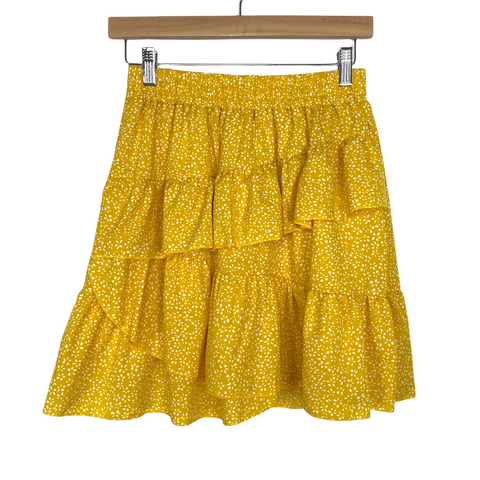 Hibluco Yellow with White Flower Print Tiered Skirt NWT- Size S