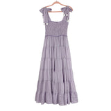 No Brand Light Purple Smocked Gingham with Tie Pom Straps Maxi Dress- Size S