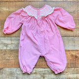 Eliza James Kids Pink Heart Smocked Romper- Size 18M