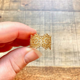 No Brand Gold Filigree with Inset Stones Adjustable Cuff Ring- Size 7/8